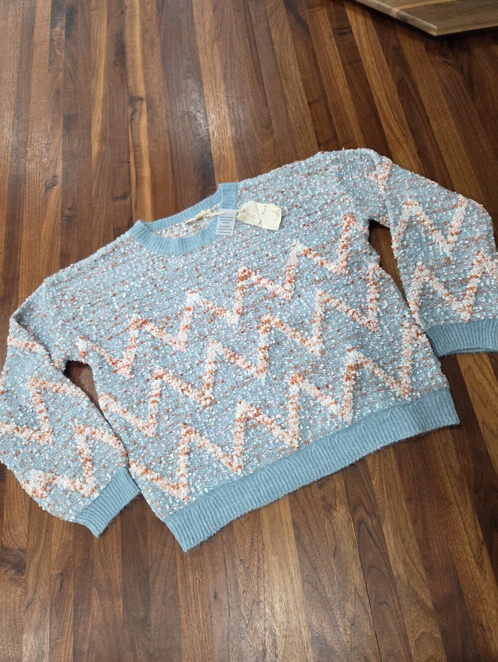 Hem & Thred Chevron Zigzag Popcorn  Knit New With Tags Rib Trims Size Large